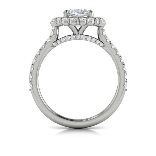 Oval Halo Engagement Ring in Platinum by Vlora Bridal