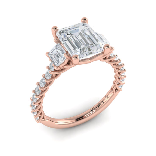 Interwoven Emerald Cut Three Stone Engagement Ring