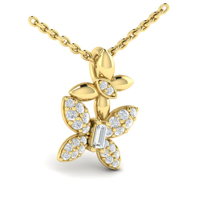 Double Butterfly Diamond Pavé Pendant Necklace
