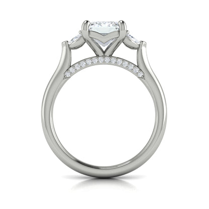 Emerald Cut Diamond Engagement Ring with Marquise Side Diamonds