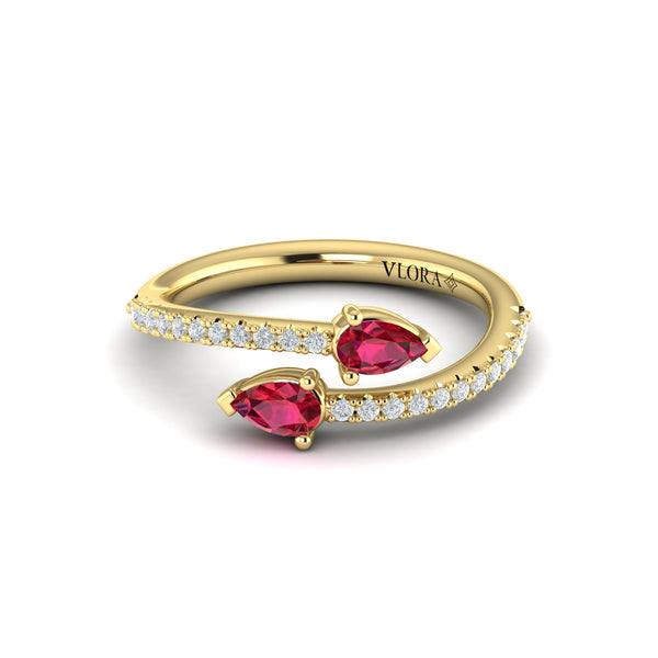 Diamond and Pear Ruby Wrap Ring