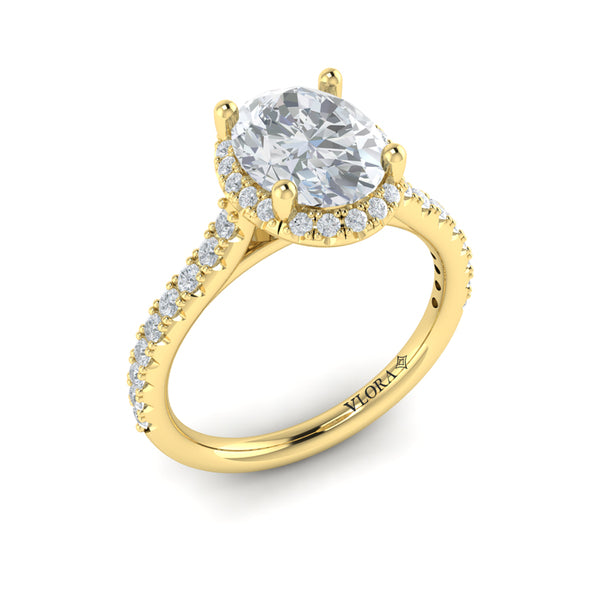 Oval Halo Engagement Ring in 14K Yellow Gold by Vlora Bridal