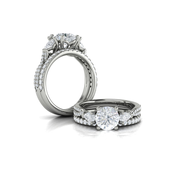 Round Three Stone Engagement Ring in Platinum by Vlora Bridal