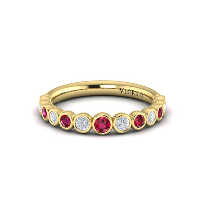 Round Bezel Set Diamond and Ruby Ring