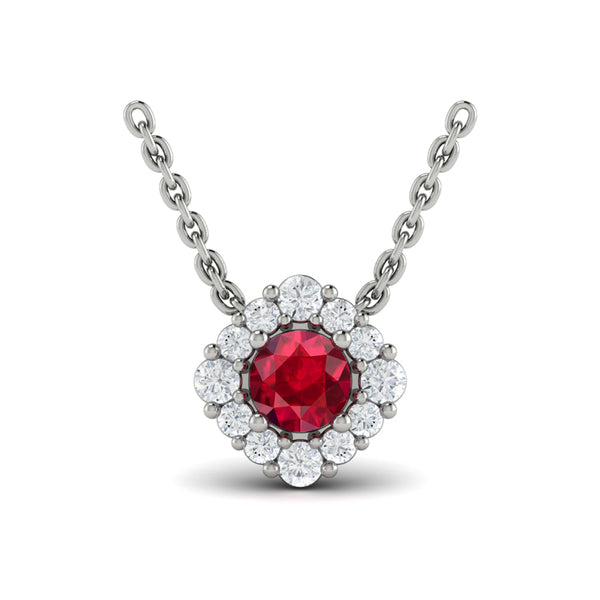 Diamond Halo and Round Ruby Center Pendant