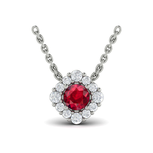 Diamond Halo and Round Ruby Center Pendant