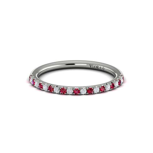 Slim Ruby and Diamond Stackable Band