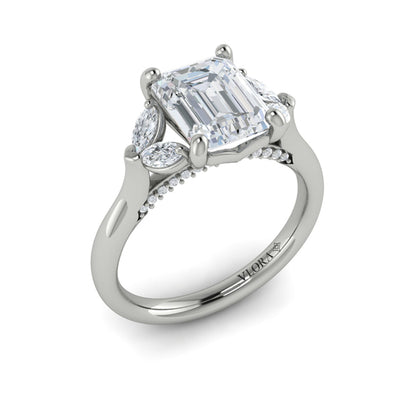 Emerald Cut Diamond Engagement Ring with Marquise Side Diamonds