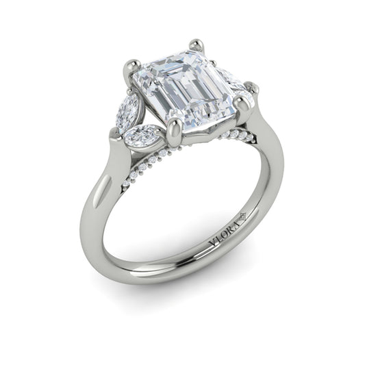 Emerald Cut Diamond Engagement Ring with Marquise Side Diamonds