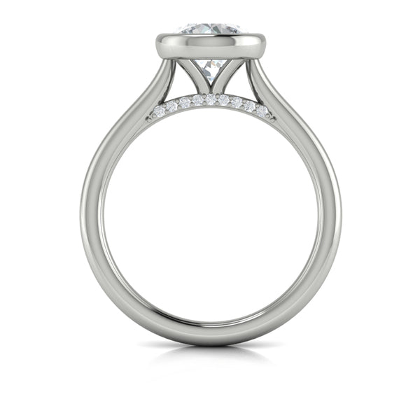 Round Solitaire, Bezel Engagement Ring in Platinum by Vlora Bridal