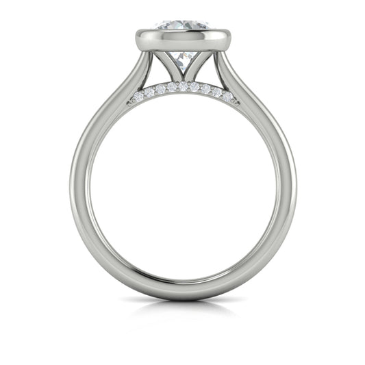 Round Solitaire, Bezel Engagement Ring in Platinum by Vlora Bridal