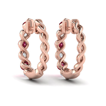 Diamond and Ruby Twist Hoop Earrings