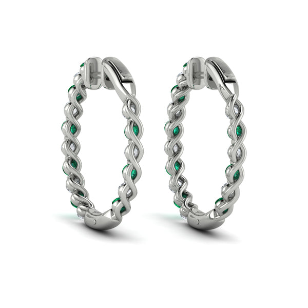Inside Out Diamond and Emerald  Hoop Earrings