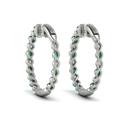 Inside Out Diamond and Emerald  Hoop Earrings