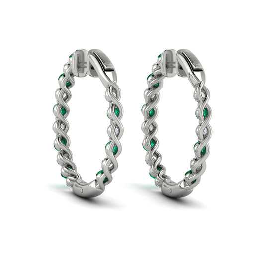 Inside Out Diamond and Emerald  Hoop Earrings