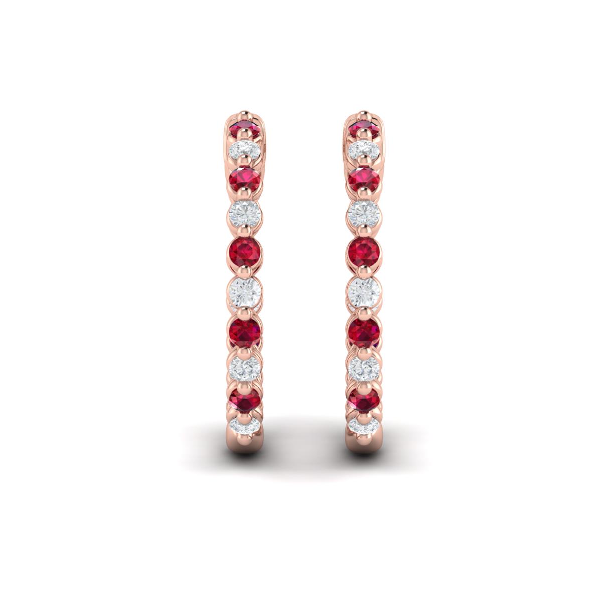 Inside Out Diamond and Ruby  Hoop Earrings