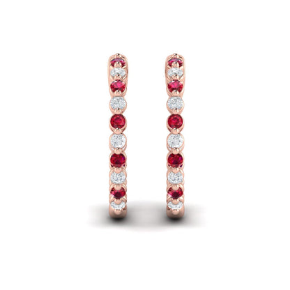 Inside Out Diamond and Ruby  Hoop Earrings