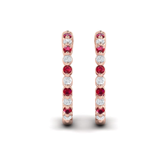 Inside Out Diamond and Ruby  Hoop Earrings