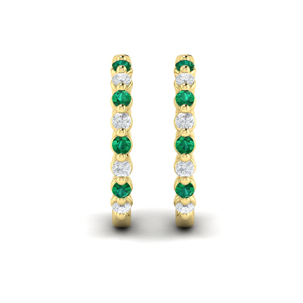 Diamond and Emerald  Twist Hoop Earrings