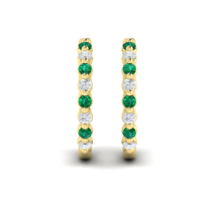 Diamond and Emerald  Twist Hoop Earrings