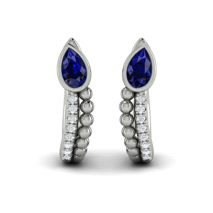 Pear Shaped Bezel Set Sapphire and Diamond Huggie Earrings