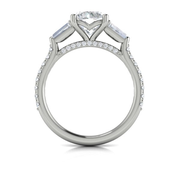 Crescendo Three Stone Engagement Ring with Diamond Band
