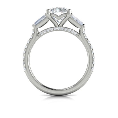 Crescendo Three Stone Engagement Ring with Diamond Band