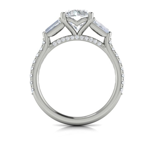 Crescendo Three Stone Engagement Ring with Diamond Band