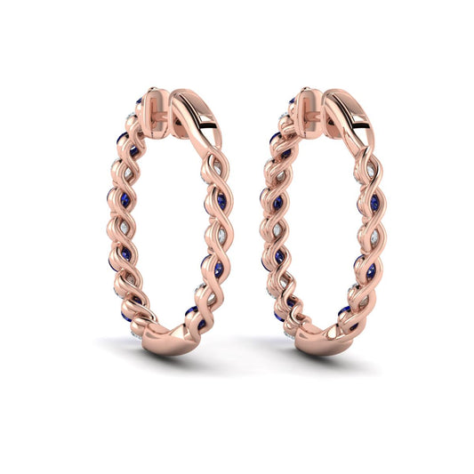 Inside Out Diamond and Blue Sapphire  Hoop Earrings