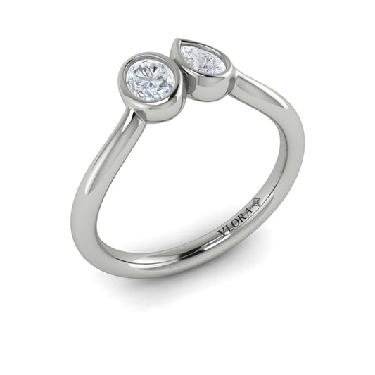 Bezel‑Set Pear and Oval Diamond  Bypass Ring