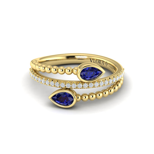Bezel Set Pear shaped Sapphire and Diamond Wrap Ring