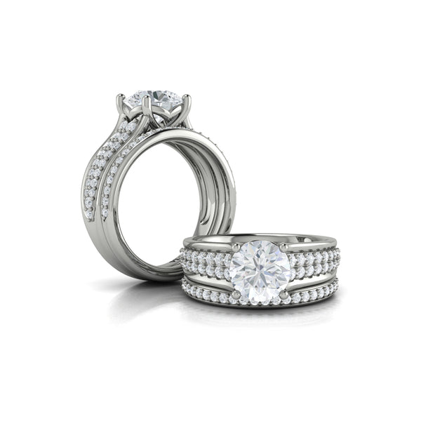Round Straight Row Engagement Ring in Platinum by Vlora Bridal