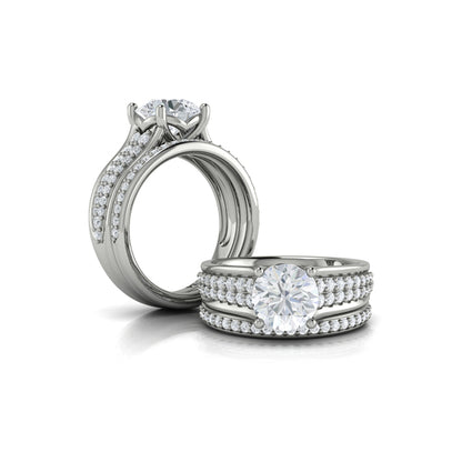Round Straight Row Engagement Ring in Platinum by Vlora Bridal