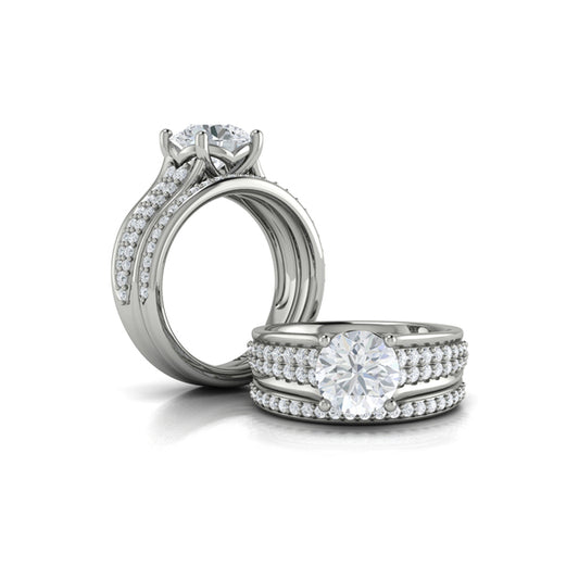 Round Straight Row Engagement Ring in Platinum by Vlora Bridal