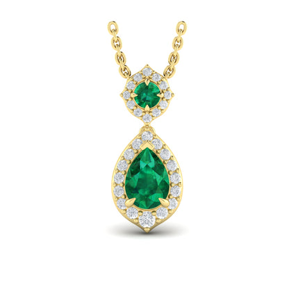 Tear Drop Emerald and Diamond Pendant