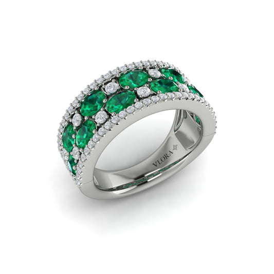 Multi Diamond and Emerald Statement Ring