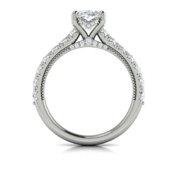 French Cathedral Oval Hidden Halo Engagement Ring