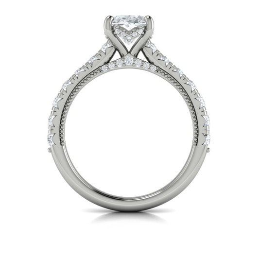 French Cathedral Oval Hidden Halo Engagement Ring