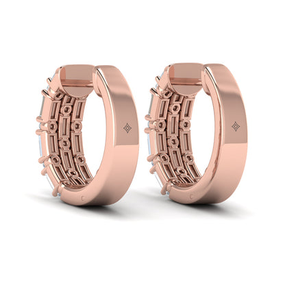 Baguette and Round Diamond Huggie Earrings