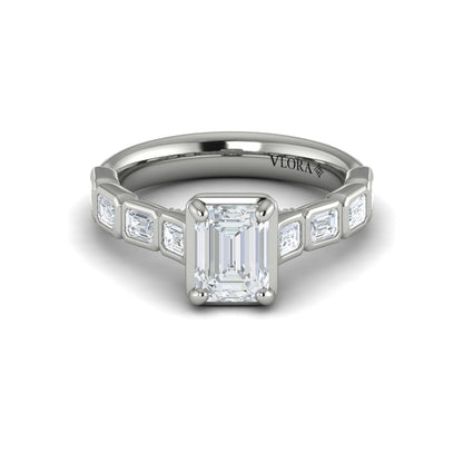 Emerald Cut Bezel Engagement Ring with Bezel Set Accent Diamonds