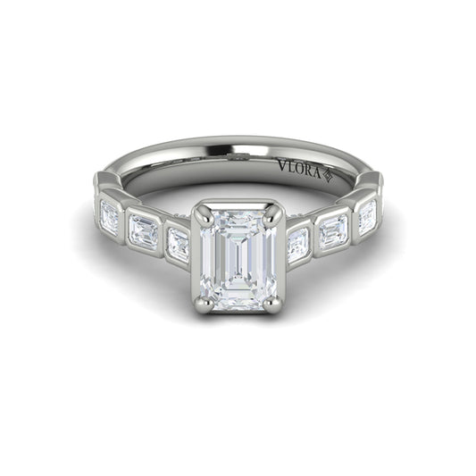 Emerald Cut Bezel Engagement Ring with Bezel Set Accent Diamonds