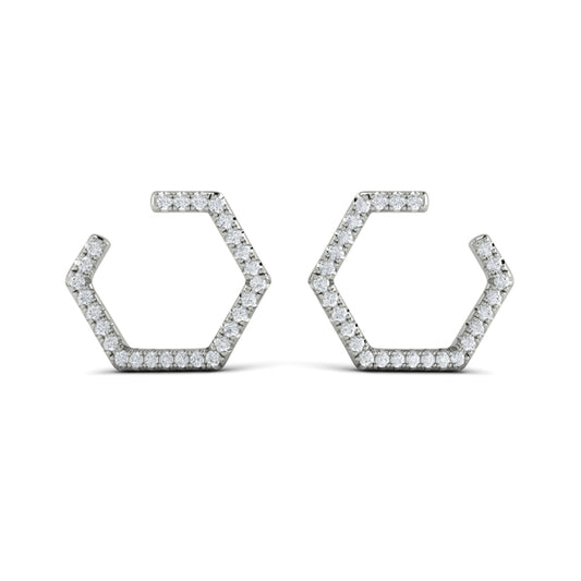 Diamond Forward-Facing Honeycomb Open Hoop Earrings
