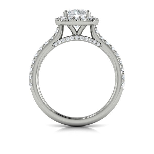Round Halo Engagement Ring in Platinum by Vlora Bridal