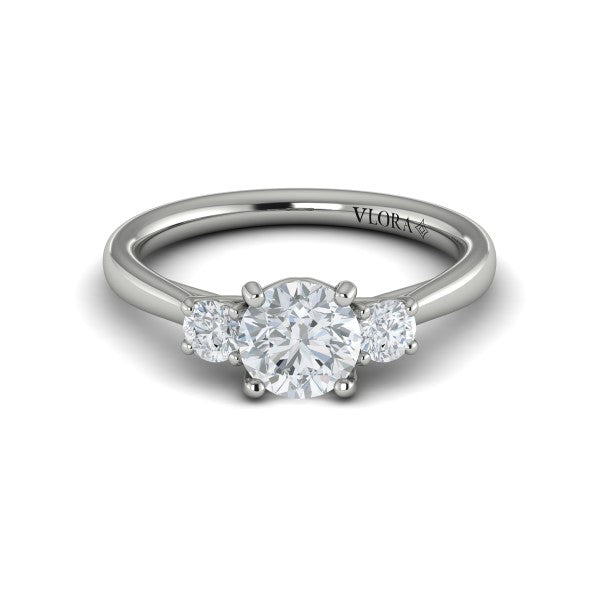 Round Three Stone Engagement Ring in Platinum by Vlora Bridal