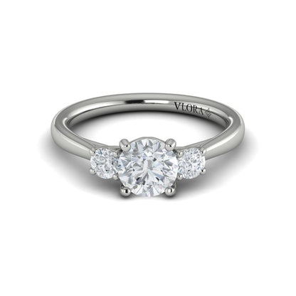 Round Three Stone Engagement Ring in Platinum by Vlora Bridal