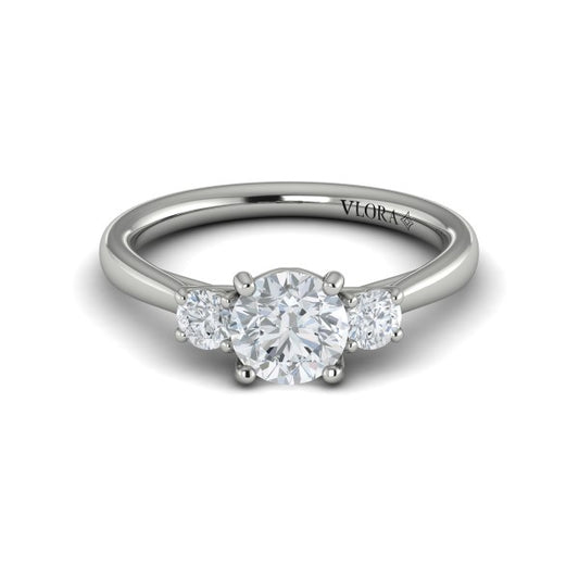 Round Three Stone Engagement Ring in Platinum by Vlora Bridal