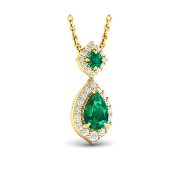 Tear Drop Emerald and Diamond Pendant