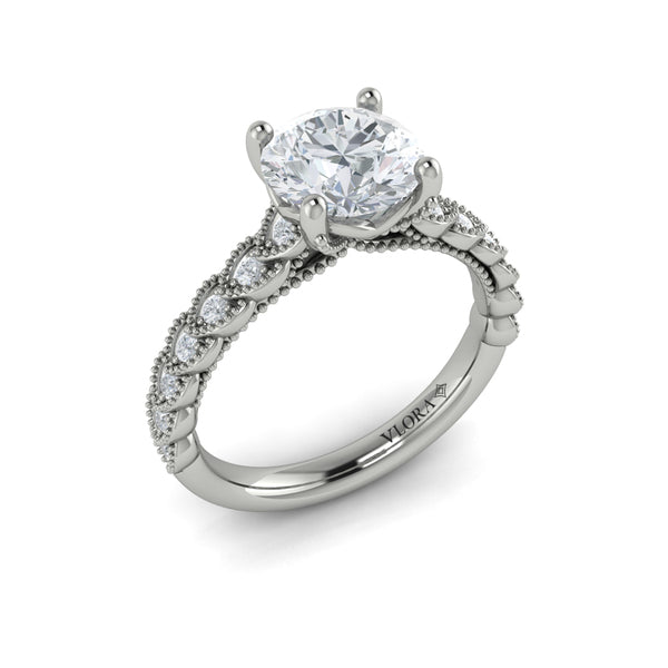 Round Classic, Modern Vintage Engagement Ring in Platinum by Vlora Bridal