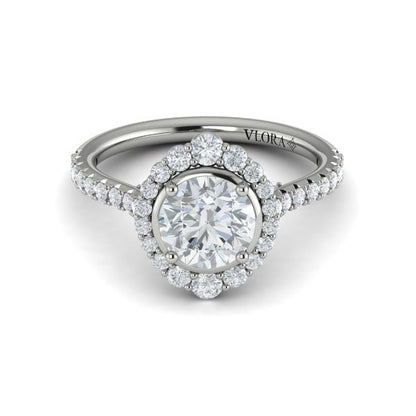 Round Halo, Bezel Engagement Ring in Platinum by Vlora Bridal