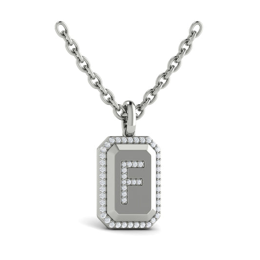 Diamond Medallion Alphabet Pendant Link Necklace, F